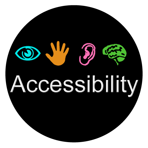 The logo is a black circle with the word "Accessibility" appearing in bold white text.