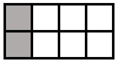 The image shows a rectangle divided into 8 equal pieces. 2 of the pieces are shaded in.