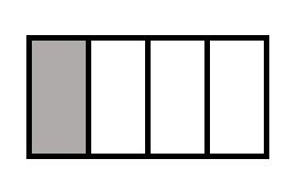 The image shows a rectangle divided into four equal pieces. 1 of the pieces is shaded in.