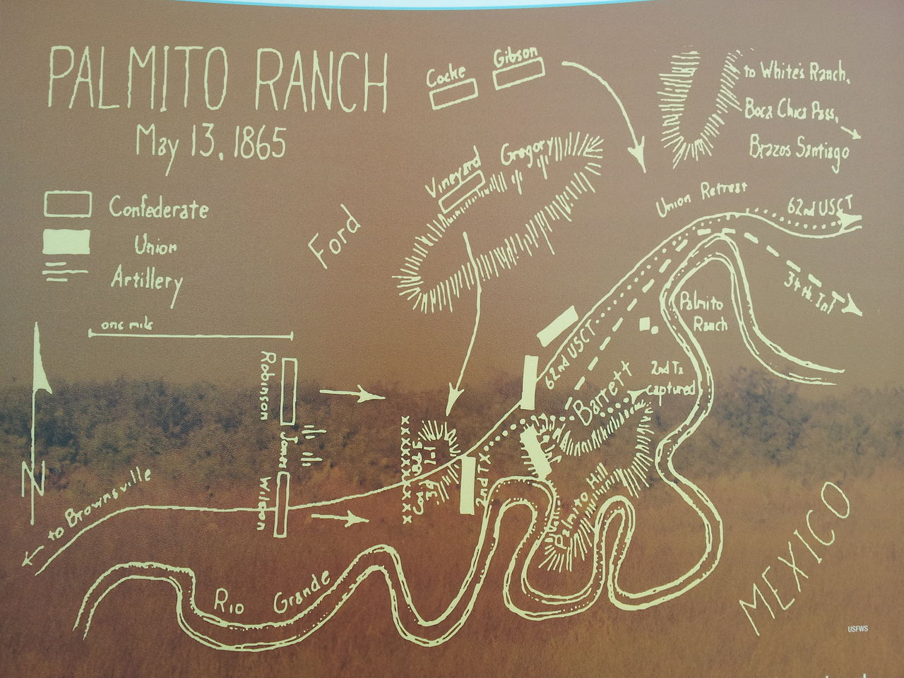 Map of the battle of Palmito Ranch