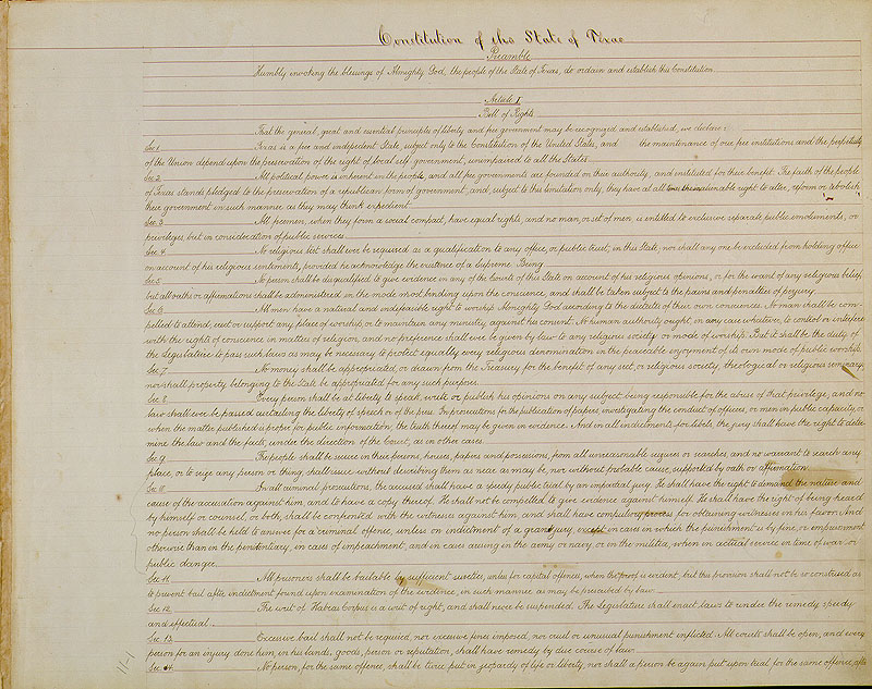 Texas Constitution of 1876 Page One