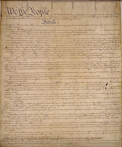 First page of the United States Constitution. Public Domain, from the National Archives.