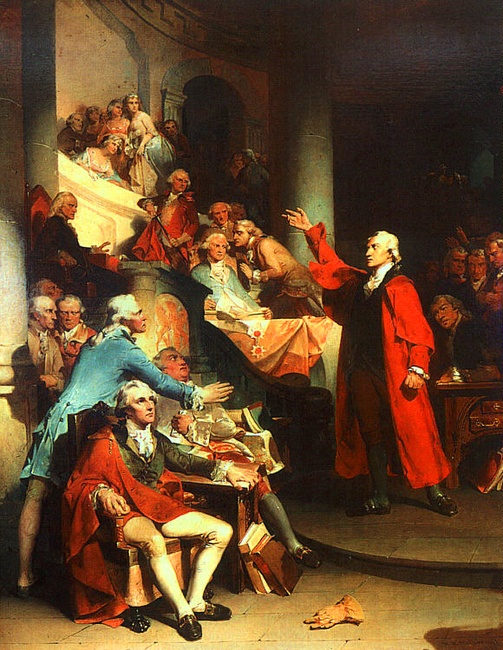 Patrick Henry in the House of Burgesses. By Peter F. Rothermel (1817–1895), Public Domain, via Wikimedia Commons