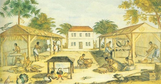 "Slaves working in 17th-century Virginia," by an unknown artist, 1670. [Public domain], via Wikimedia Commons
