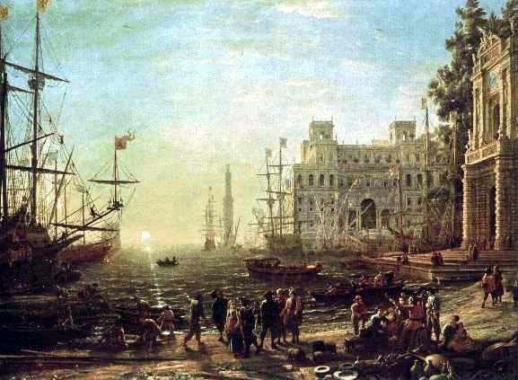 Seaport, a 17th century depiction, by Claude Lorrain, Public Domain, via Wikimedia Commons