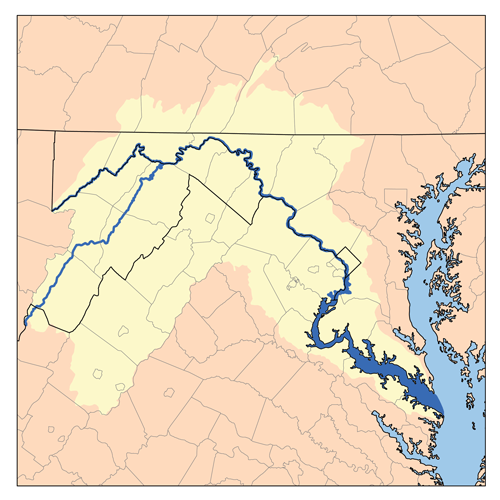 Map of the Potomac drainage basin by Kmusser - Own work, based on USGS data., CC BY-SA 3.0, via Wikimedia Commons
