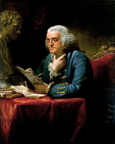 Benjamin Franklin: scientist, inventor, writer, newspaper publisher, city father of Philadelphia, diplomat, and signer of both the Declaration of Independence and the Constitution. Franklin embodied the virtues of shrewd practicality and the optimistic belief in self-improvement often associated with America itself. 
Benjamin Franklin in London, 1767, by David Martin [Public Domain]