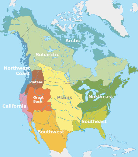 Cultural areas of North American Indigenous peoples at the time of European contact. By User:Nikater [Public domain], via Wikimedia Commons