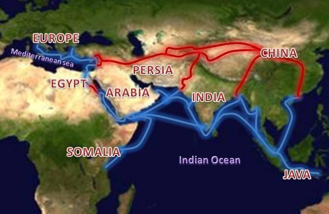 Extent of Silk Route/Silk Road. By en:User:Wikiality123 , CC BY-SA 3.0, via Wikimedia Commons