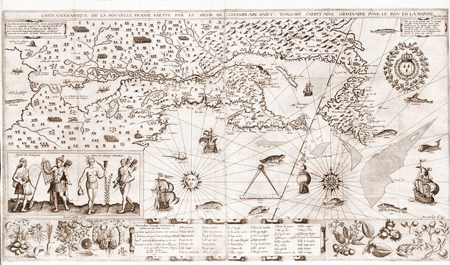 Map of New France, by Samuel de Champlain, 1612, [Public domain], via Wikimedia Commons.