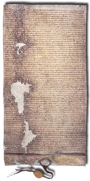 The 1225 version of Magna Carta issued by Henry III of England. This copy is in the National Archives (London), DL 10/71. [Public domain], via Wikimedia Commons