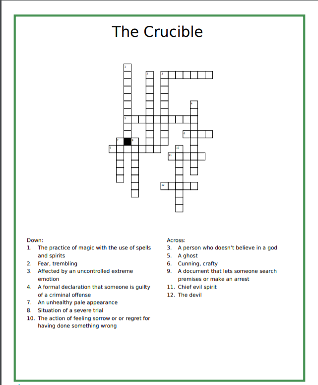 This is a crossword puzzle using vocabulary from The Crucible.