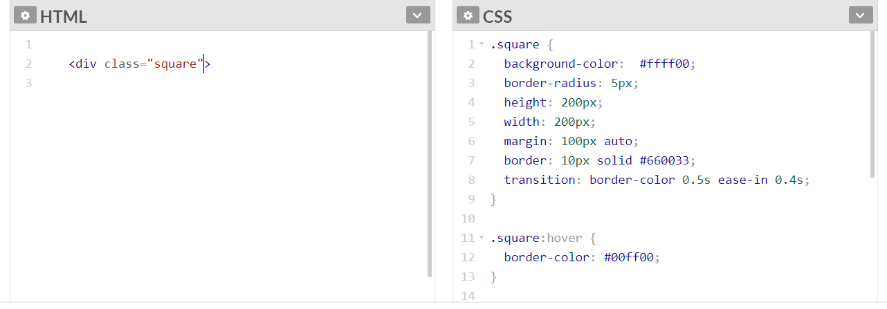 The HTML and CSS code for this example