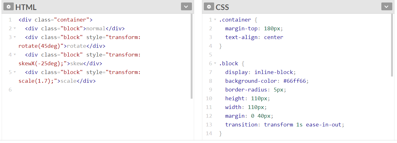 The HTML and CSS code for this example