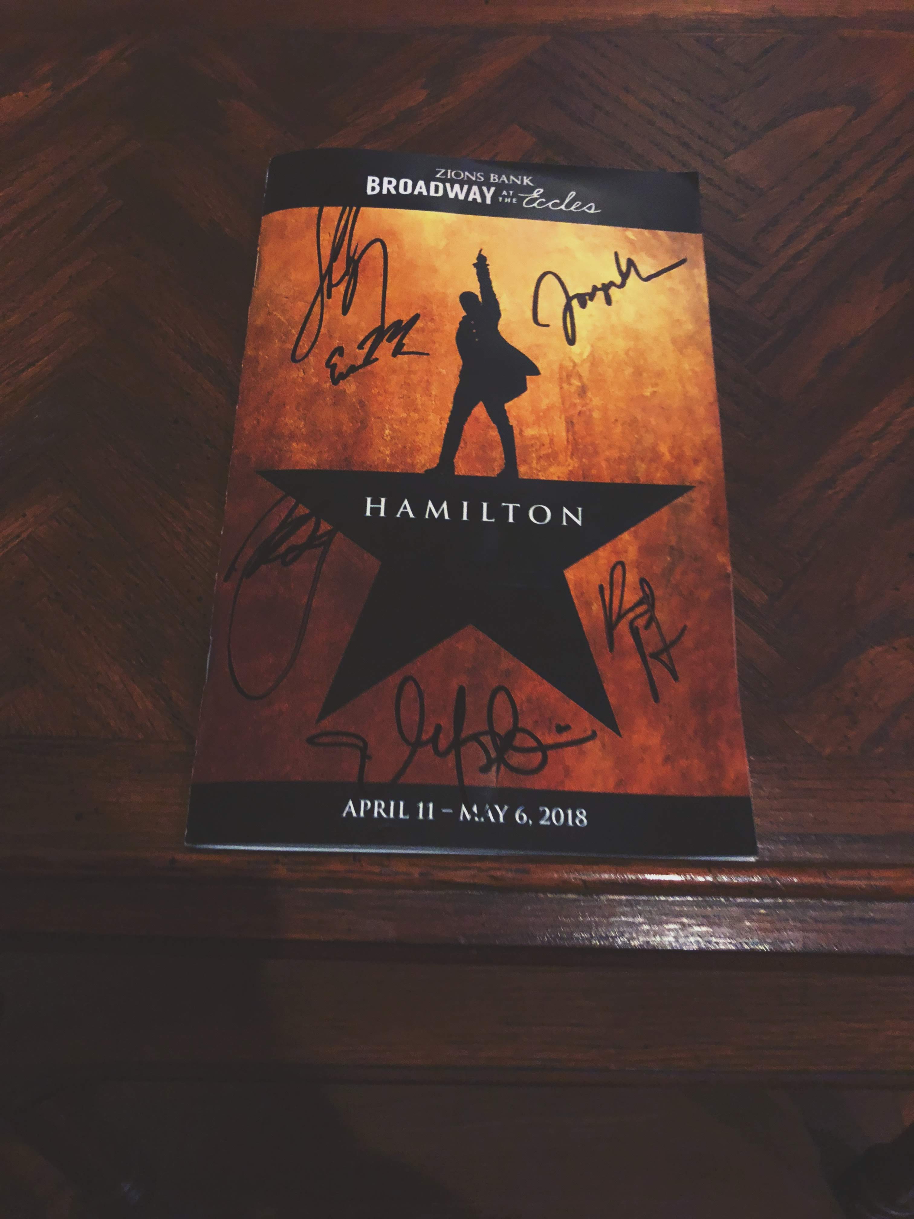 The signed playbill that I received following the performance of Hamilton: An American Musical.