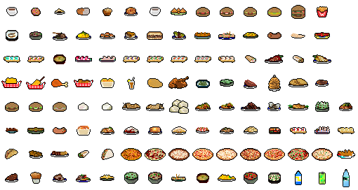 Food Items from Crosstown Smash, by Panc Interactive on opengameart.org