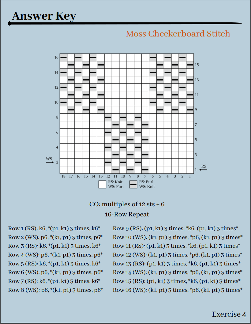 Moss Checkerboard Stitch Exercise 4 Answer Key