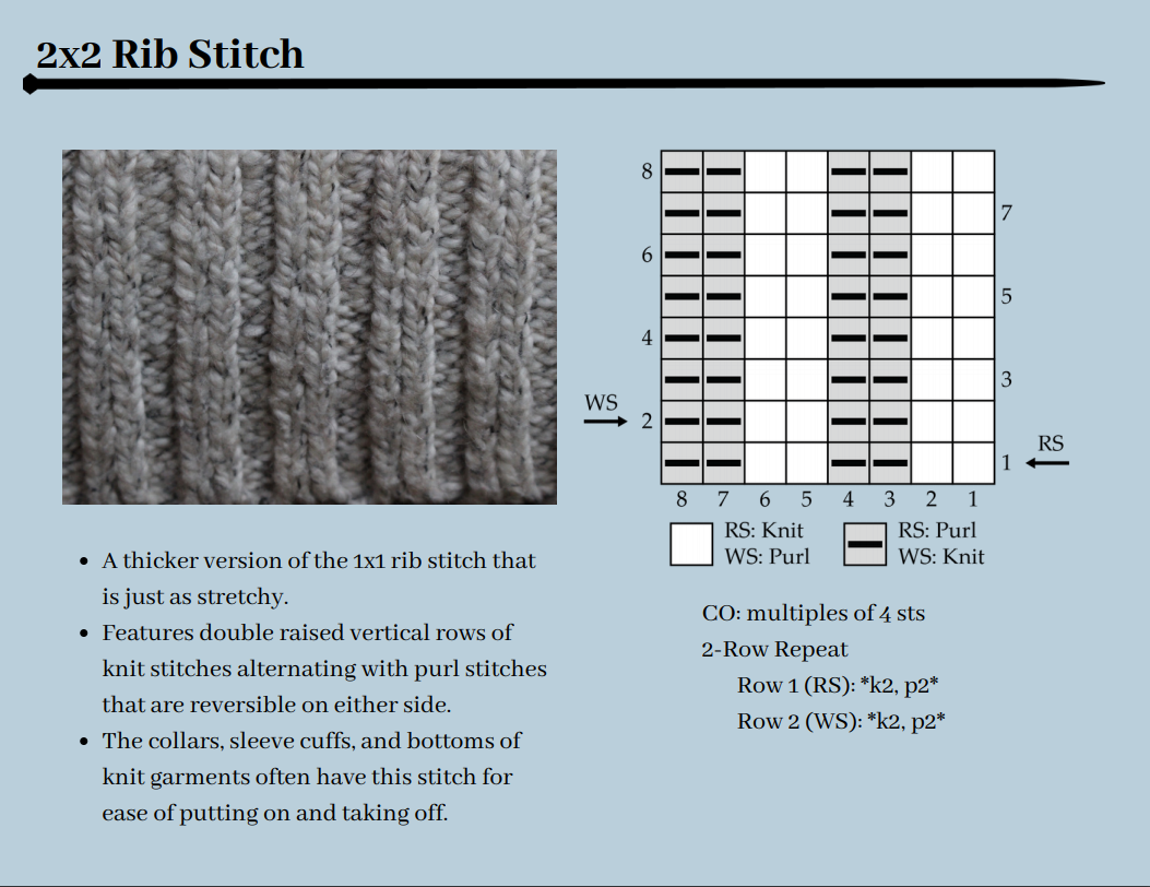 2X2 Rib Stitch