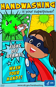 superhero girl washing hands