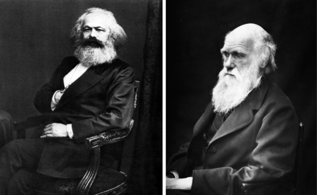 Portraits of Marx (left) by John Jabez Edwin Mayall and Darwin (right) by J. Cameron. Licensed under Public Domain via Wikimedia Commons.