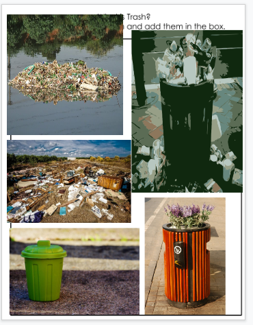 Student examples of pictures of trash found in online research
