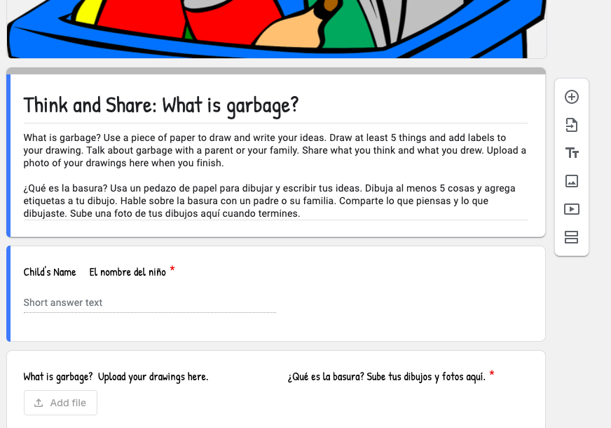 Screenshot of Google Form from author, L.Cobar for "Think and Share: What is Garbage?"