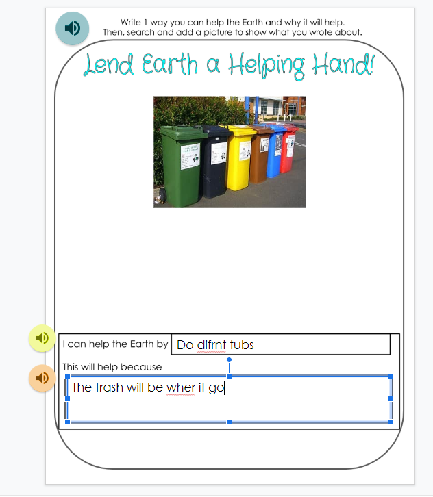 Screenshot of Author, M.Moore's student response scaffolded in Google Slides