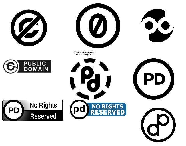 Icons that represent material is copyrighted with a Public Domain license.