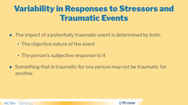 Variability in Responses to stressors and traumatic events