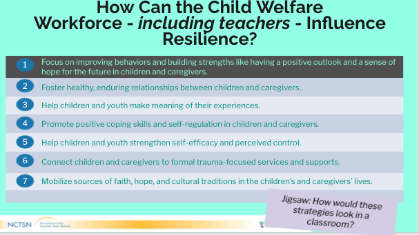 How Can the Child Welfare Workforce - including teachers - influence resilience?