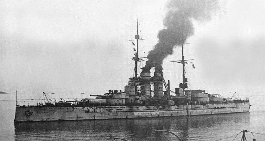 SMS Szent Istvan by K.u.k. Kriegsmarine personnel via Wikimedia Commons.