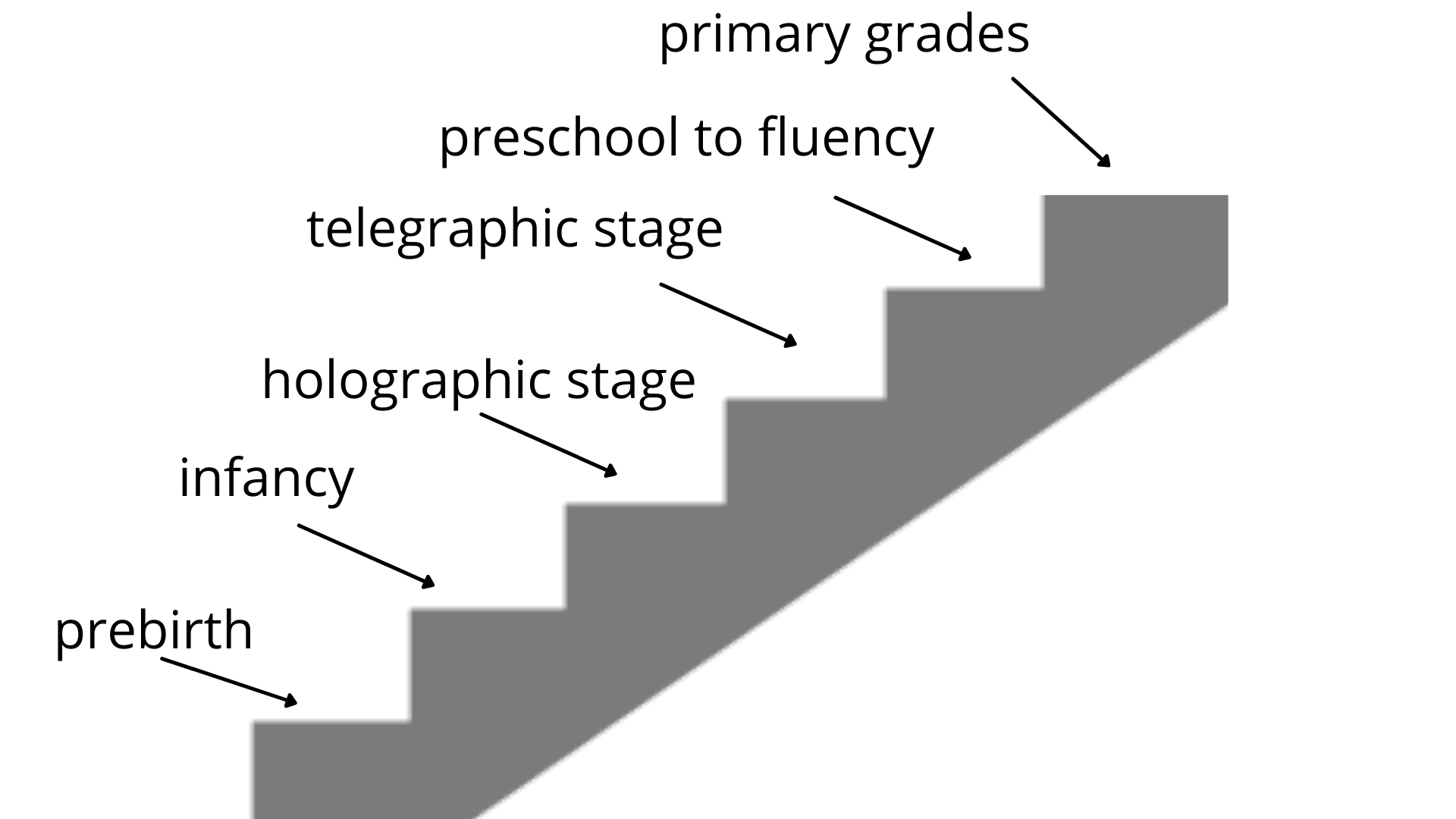 Stairs with levels of oral language development on each step