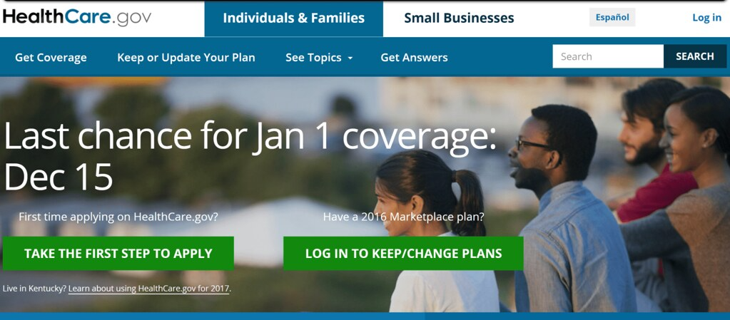 Screenshot of the homepage of HealthCare.gov