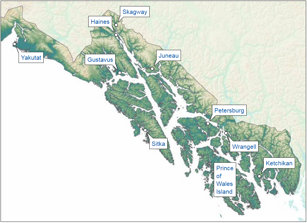 Southeast Alaska is a southern archipelago of islands and mainland with many small communities.