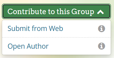 The image shows the options for submitting resources from the web and from Open Author.