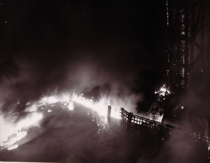 The Cuyahoga River on fire in 1948.
Image courtesy of Cleveland State Library Special Collections