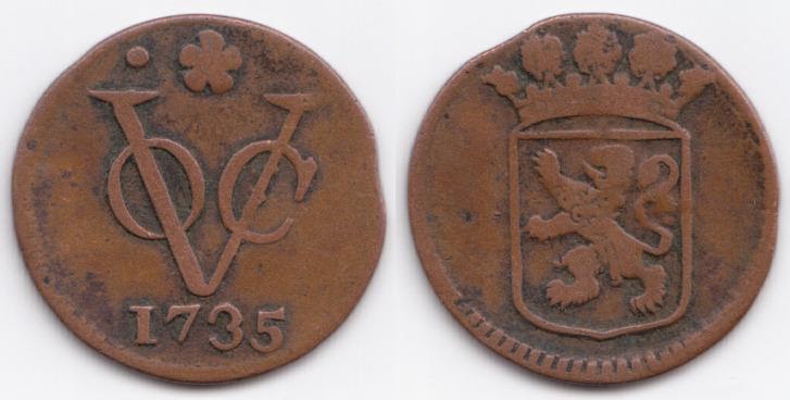 Photograph of Dutch, VOC coins from 1735.