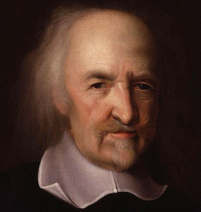 Color portrait of elderly Thomas Hobbes.
