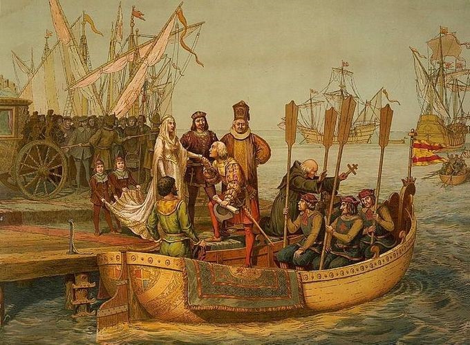 lithograph of people getting into a boat