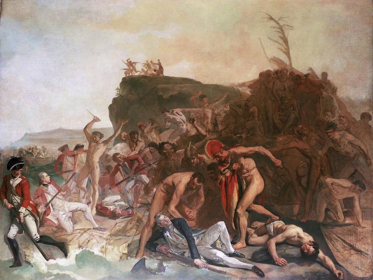 Painting depicting the death of James Cook by Hawaiian islanders.
