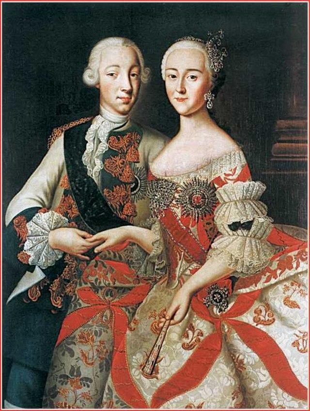 Color portrait of Tsar Peter III and Catherine the Great