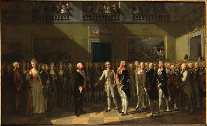 Painting of men talking