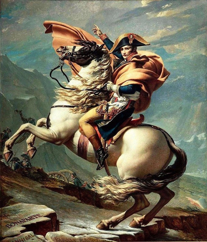painting of man on rearing horse