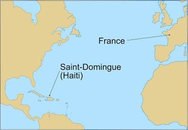Simple map showing the relational distance from France to Saint Domingue in the Pacific.