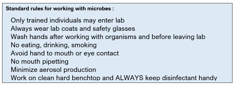 Standard rules for working with microbes