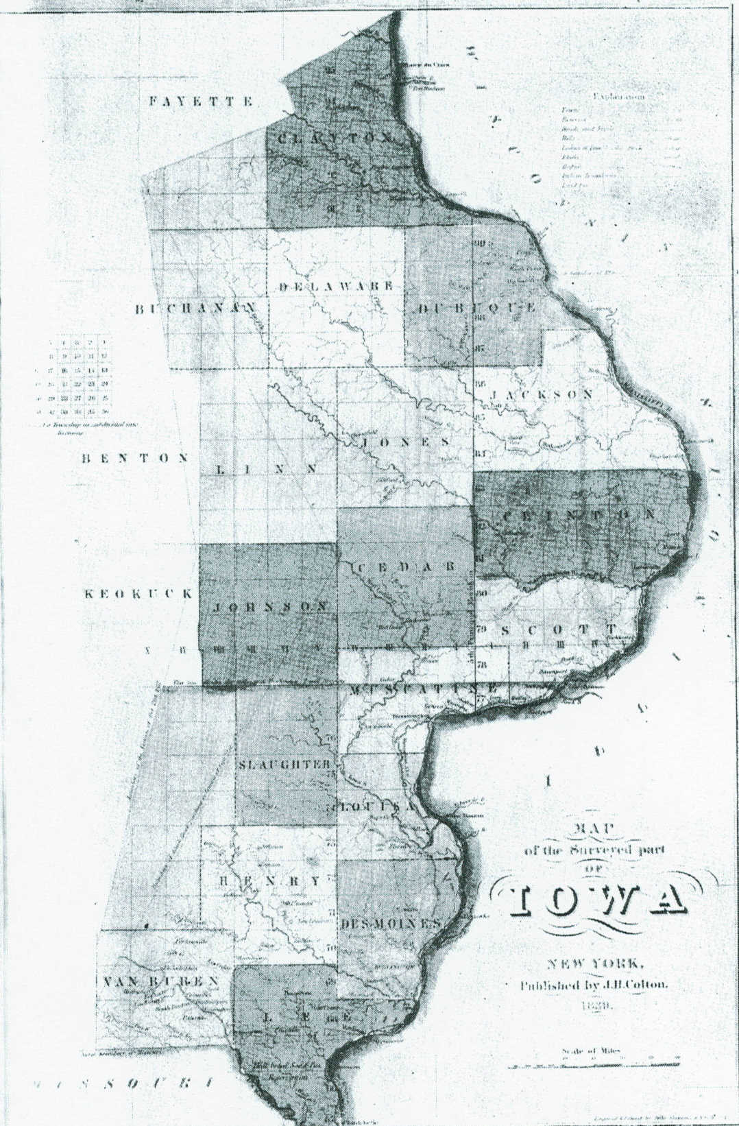 Map 1839 Iowa  territorial active county map