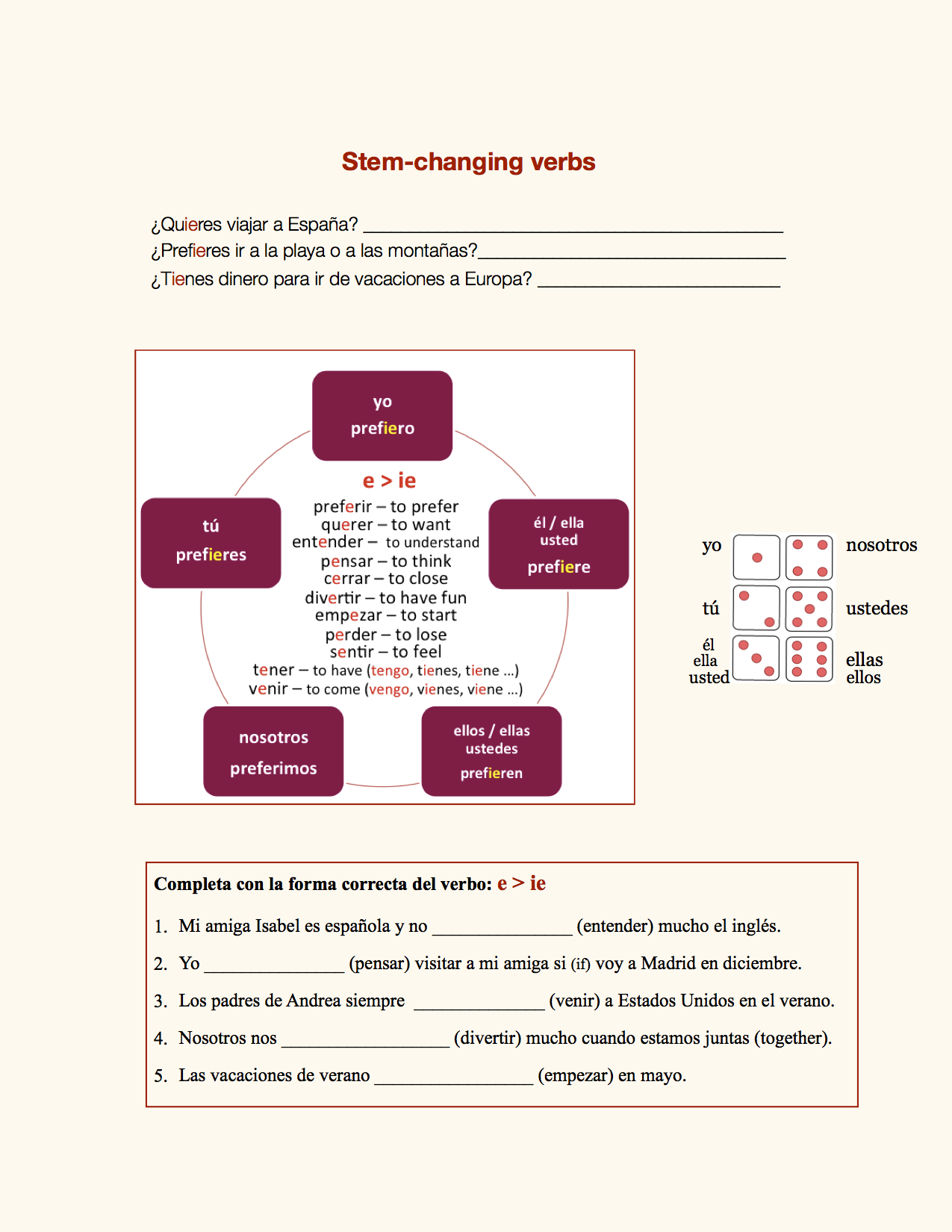 Stem-changing verbs e - ie