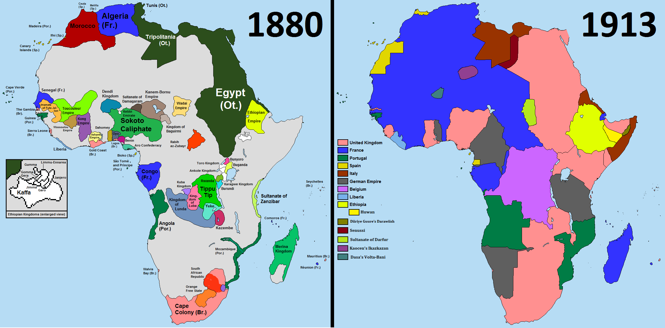 Map before and after colonization