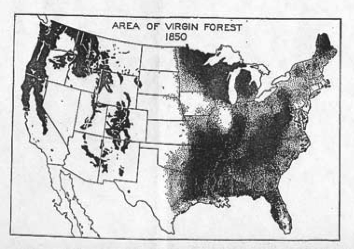 1850 Map of Virgin Forest showing tall grass area of Iowa