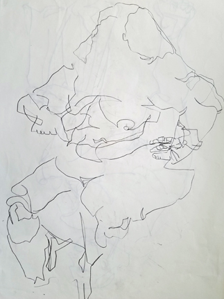 Example of blind contour. Pencil drawing